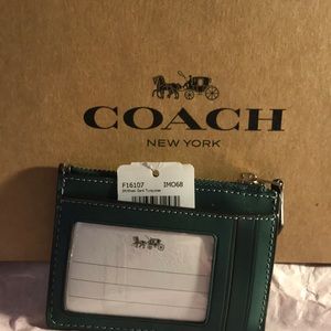 NWT Coach Skinny Mini ID Case turquoise and Brown